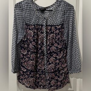 Lucky Brand Blue and White Floral Blouse